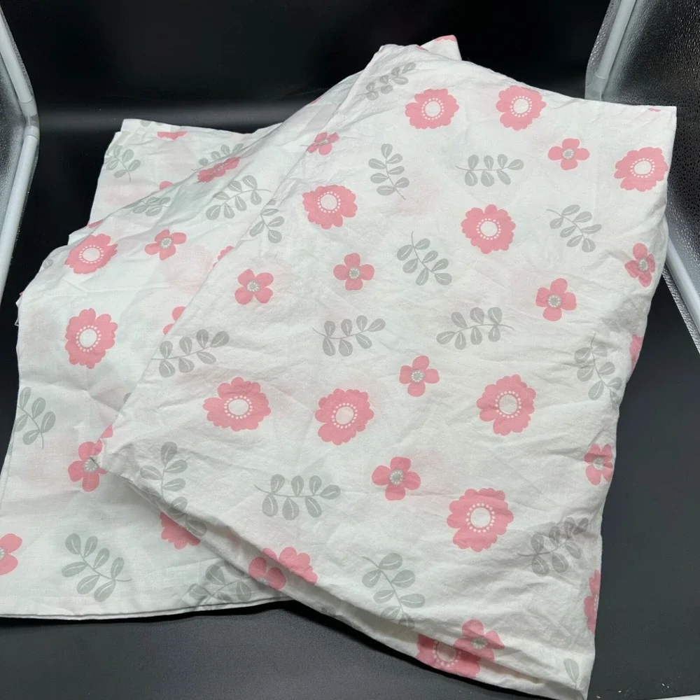 Saturday Park Sheet Set Flat Fitted Twin Cases Cutout Floral Pink Grey‎ White